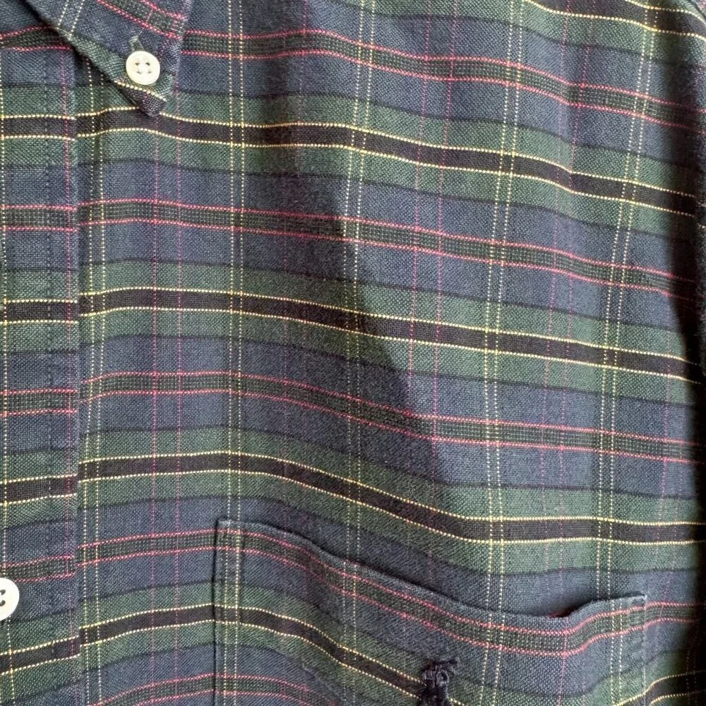 Vintage Polo Ralph Lauren Green Blue Plaid Logo Button Down Shirt M